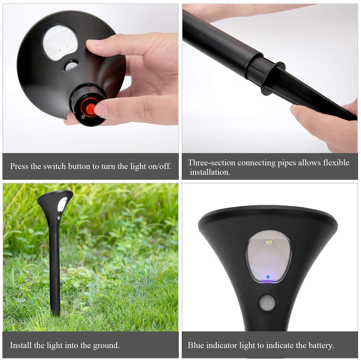 Luci Solari da Esterno Impermeabili Con Sensore di Movimento, Faretti Solari 2 Modalità di Luminosità, Fino a 120 Ore, Lampade Solari da Giardino per Piscina, Cortile, Vialetto (4)