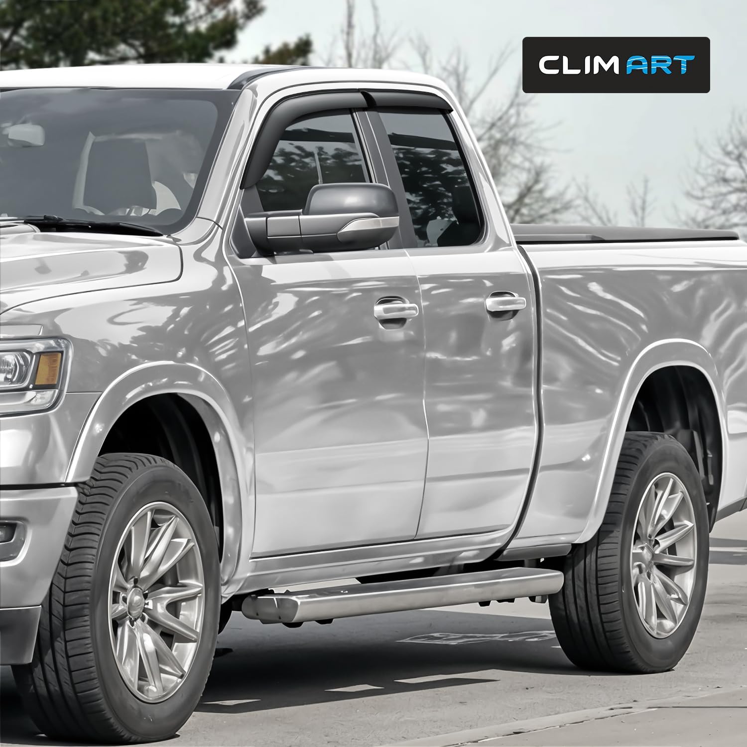 CLIM ART Incredibly Durable Rain Guards for Dodge RAM 1500 2019-2026 Quad Cab, Tape-on Window Deflectors, Vent Deflector, Vent Window Visors for Cars, Dark Smoke, Truck Accessories, 4 pcs- 419363