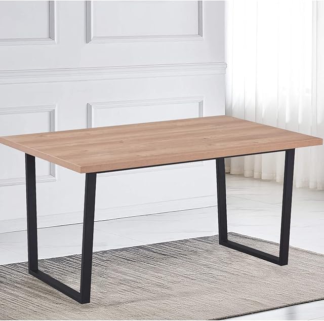 AINPECCA Oak Dining Table,150cm MDF top Dining Room Table with Metal legs,6 Seaters Industial Rustic Dining Desk for 4-6 Pers