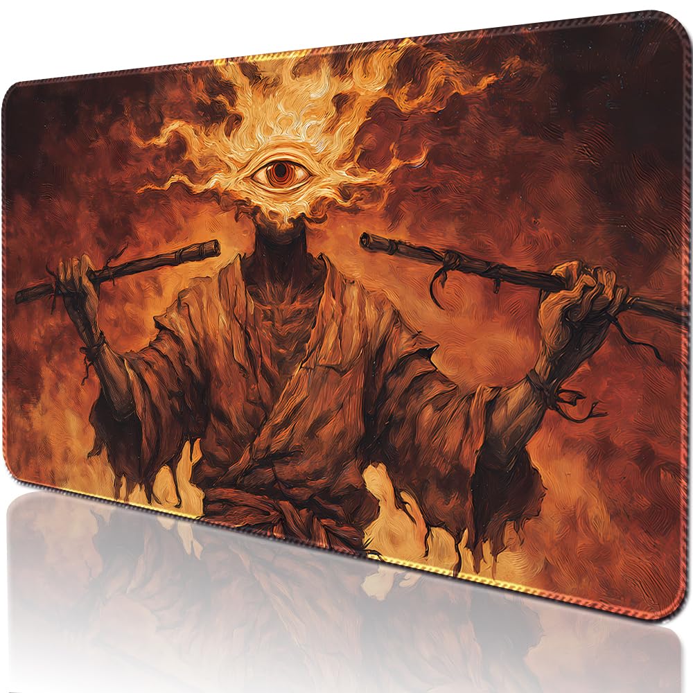 BUIBUIC MTG Playmats(Stitched) 14x24in Compatible for OCG CCG RPG TCG Playmats with Card Zones Storage Bag (Fire Monk-No Zone)