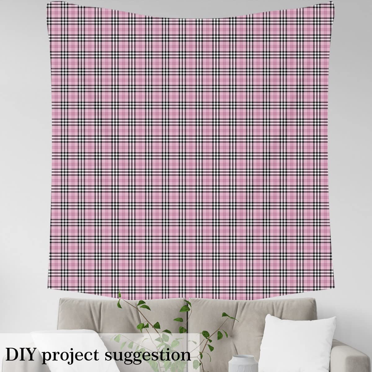 Plaid Fabric by The Yard,Feminine Pink Grid Classical Checkered Fabric for Chairs,Tartan English Fashion Fabric for and Home DIY Projects,2 Yards,(L184*W150cm) Charcoal White - Image 4