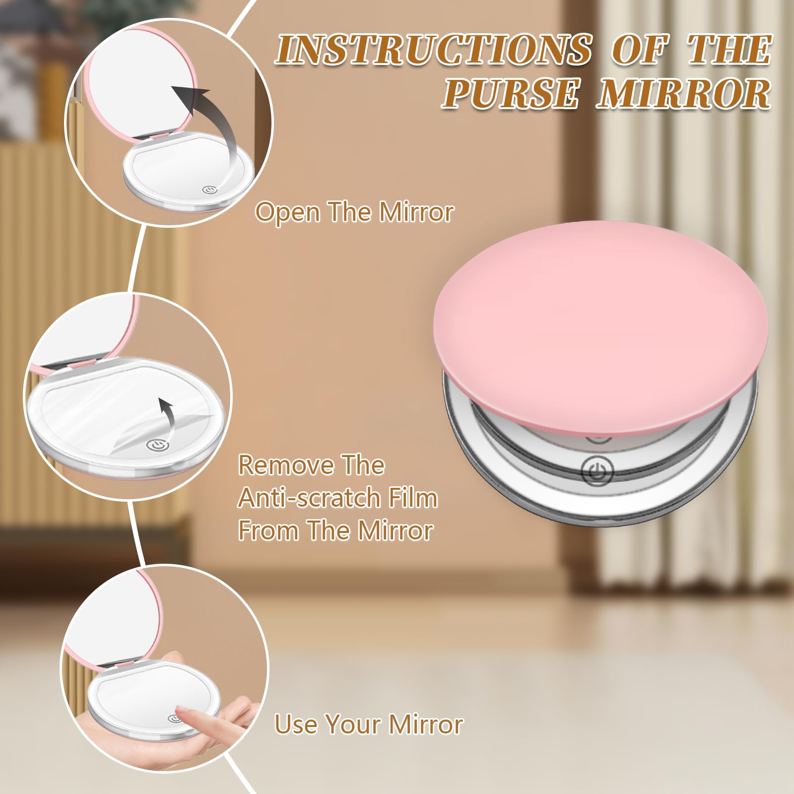 Pink LED Compact Mirror - 1X/3X Magnification -3 Pink LED Compact Mirror - 1X/3X Magnification -3