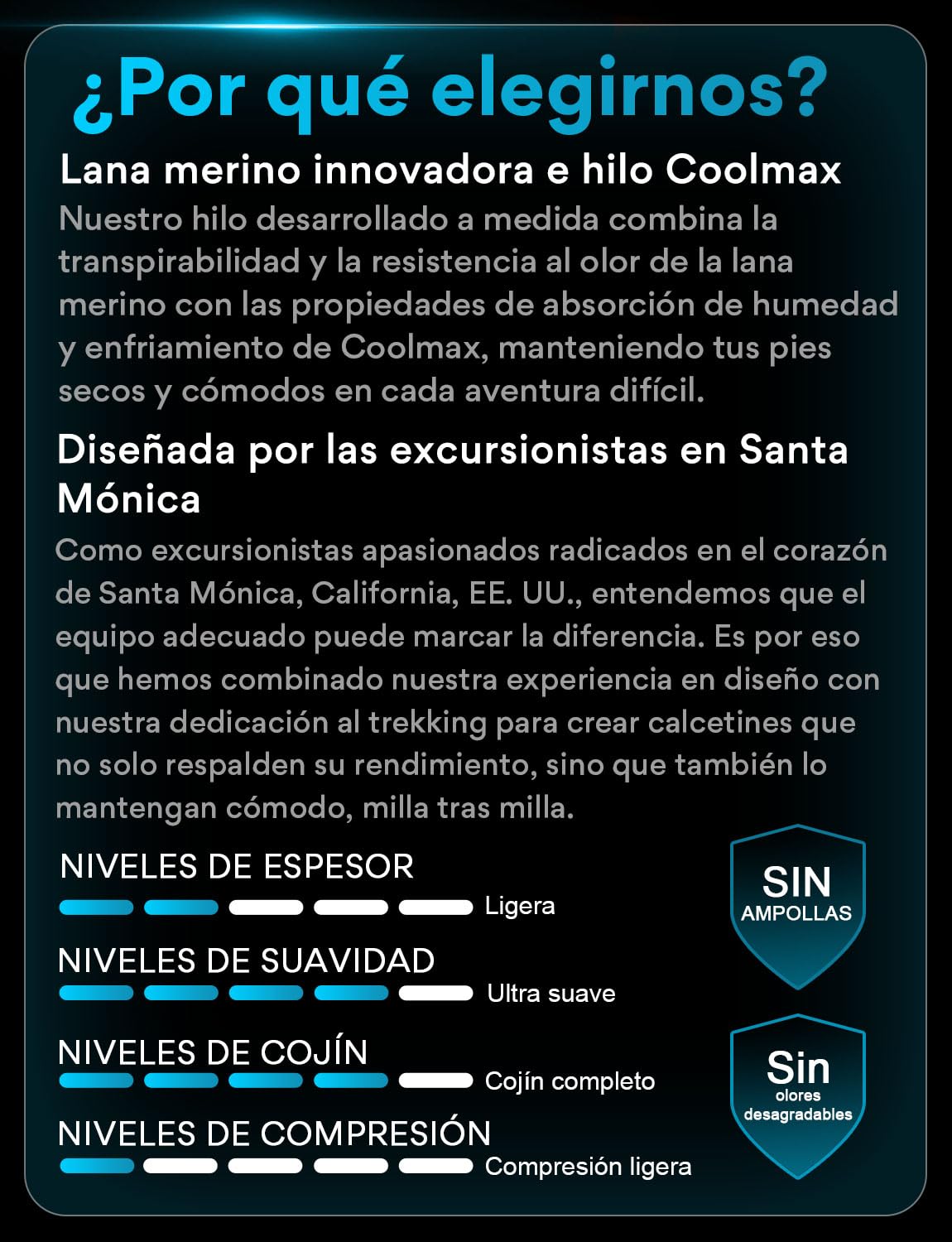 Juclise Calcetines de Senderismo de Lana Merino para Hombre - Grosor Medio, Transpirable, Absorbe la Humedad, Anti-Ampollas, Con Acolchado y Compresión