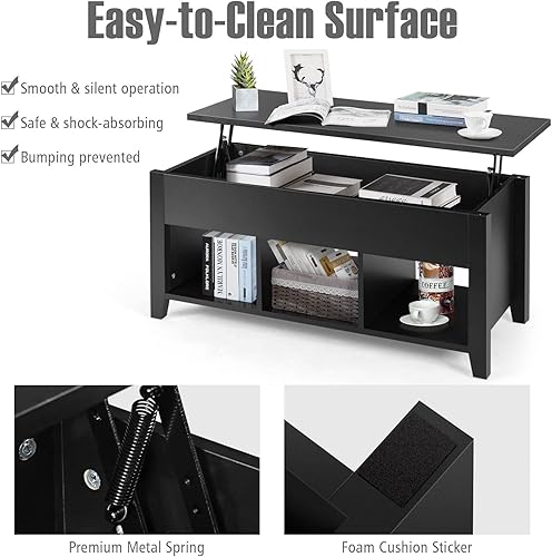 Miniatura 5 de COSTWAY Mesa de centro elevable, moderna mesa central retro con estante de almacenamiento, mesa decorativa multifuncional con mesa elevadora para