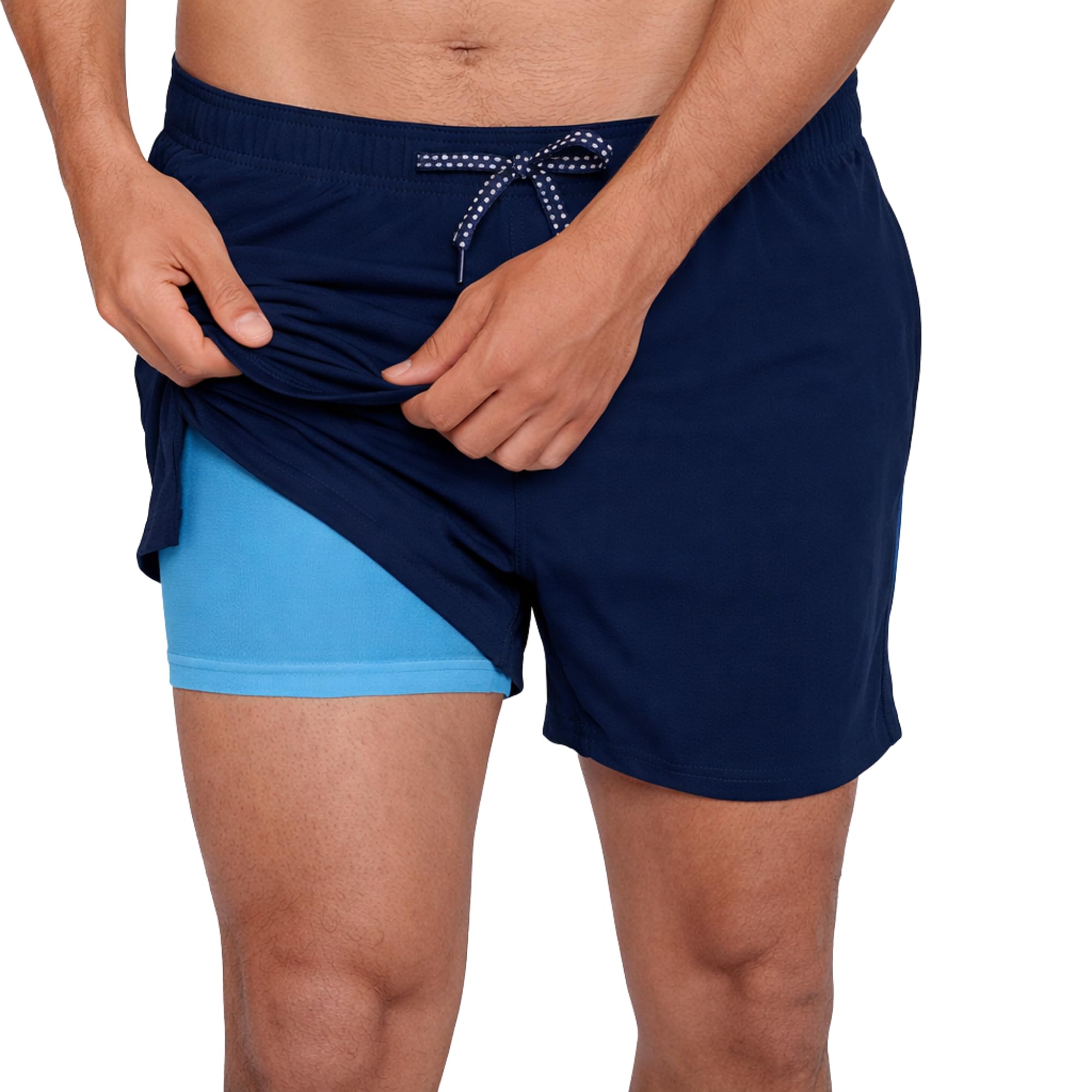 INGEAR Men's Athletic Stretch Workout Shorts Gym Quick Dry Running Trunks Boxer Lining