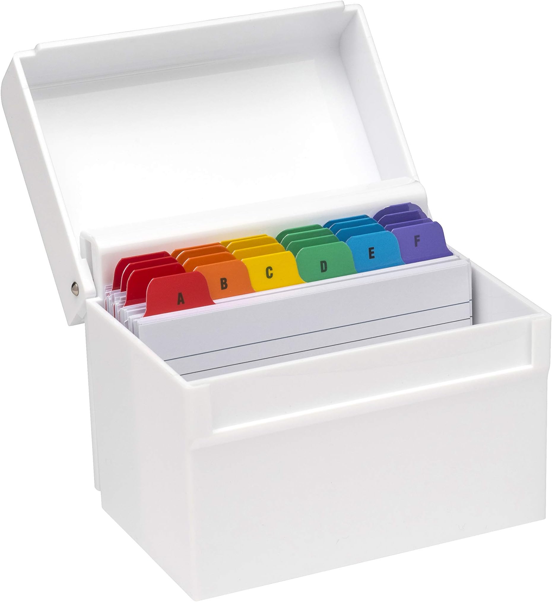 OSCO White Hi-Gloss Plastic Index Box | Small | A to Z Divider Tabs | 100 Lined Note Cards Included (5" X 3") | Ruled Revision Flash Cards | Recipe Notes | Contacts Filing | Fits Cards 127 x 76 mm