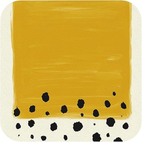 Juego de 4 manteles individuales con estampado amarillo mostaza y negro, de cuero, resistentes a las manchas, para comedor, cocina, antideslizantes,