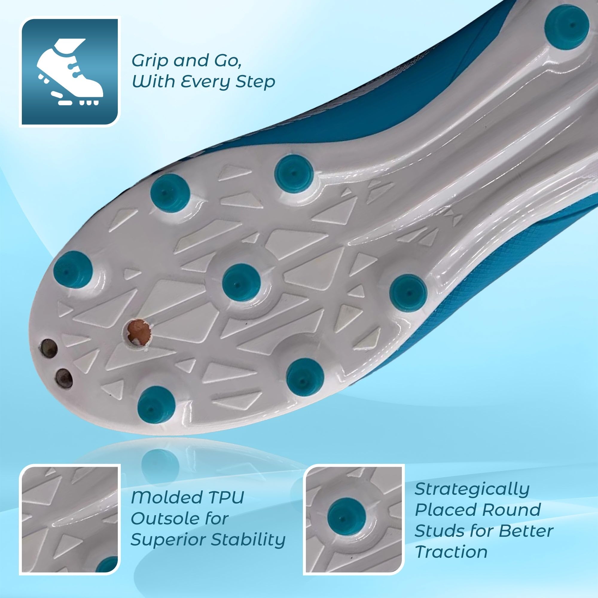 Vizari Firm Ground Soccer Cleats for Boys & Girls – Youth FG Outdoor Football Shoes | Lightweight & Durable | Perfect for Training and Match Day Sky/White