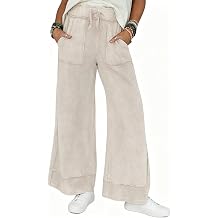 Athlisan Womens Casual Wide Leg Sweatpants Acid Wash Elastic Waisted Palazzo Pants Trousers with Pockets
