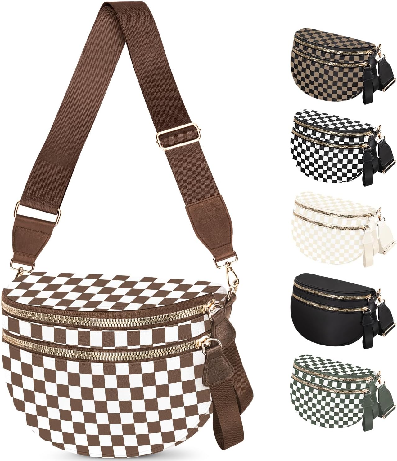 Spacious Nylon Checkered Crossbody Bum Bag for Women, Fashion Checkerboard Fanny Pack Purse with Anti-theft Pocket, Adjustable Wider Strap Wasit Bag