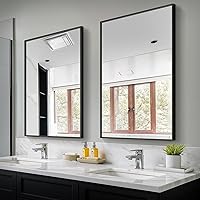 TRAHOME 2-Pack 36x24 Inch Black Metal Framed Bathroom Wall Mirrors - Shatterproof HD Glass, Vertical/Horizontal Hang Over Sink
