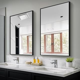 TRAHOME 2-Pack 36x24 Inch Black Framed Bathroom Vanity Wall Mirrors - Shatterproof HD Glass, Vertical/Horizontal Mount
