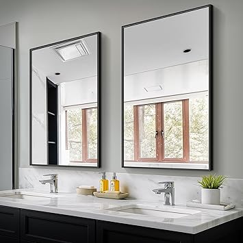 Bathroom Vanity Mirror for Wall, 2 Pack 36" x 24" Metal Framed Rectangular Bathroom Wall Mirror for Over Sink, HD Shatterproof Glass, Hangs Horizontally or Vertically(Black)