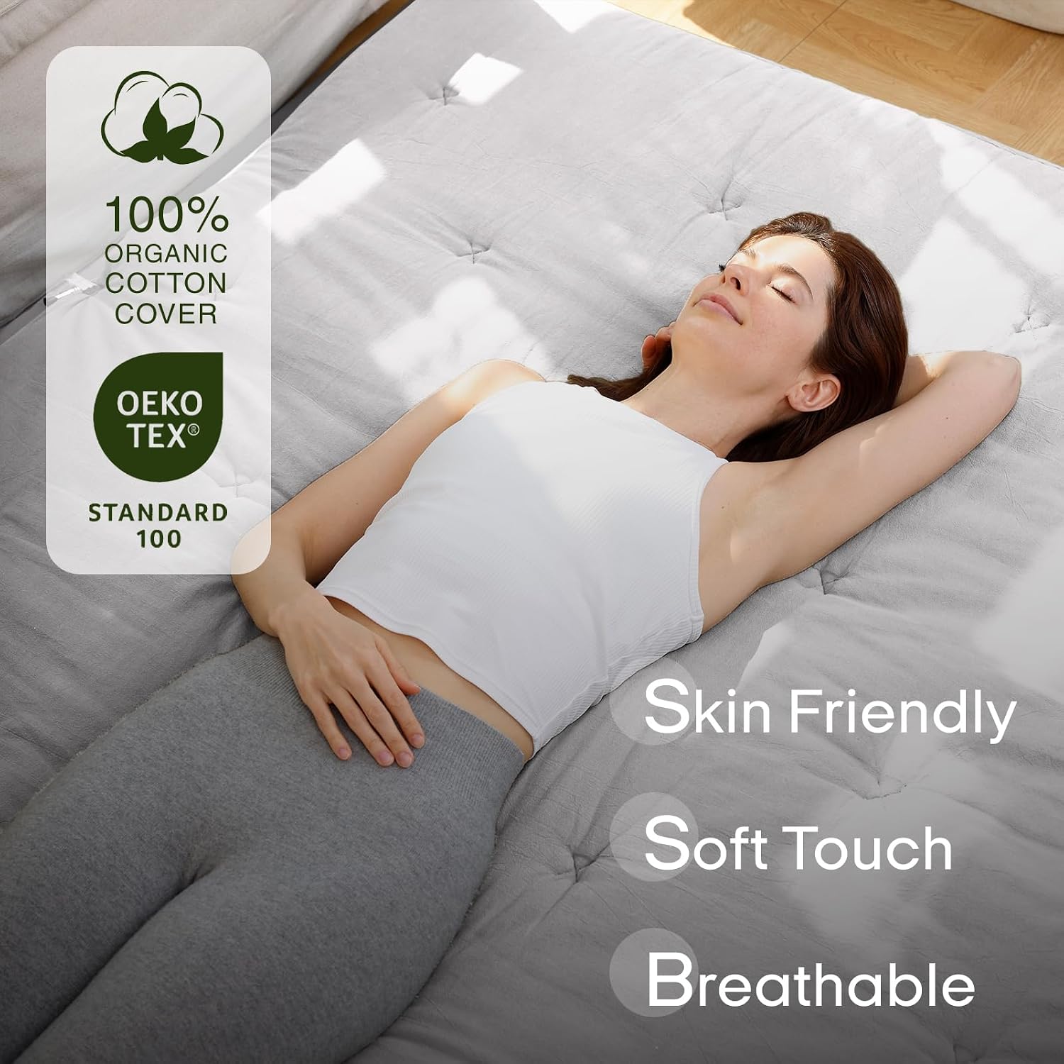 ZonLi Japanese Floor Futon Mattress Twin Size 75"x 39", 100% Cotton Cover 2.5'' Thicken Tatami Mattress, Foldable Sleeping Pad, Portable Dormitory Tatami Mat, Roll Up Floor Lounger Bed for Adult