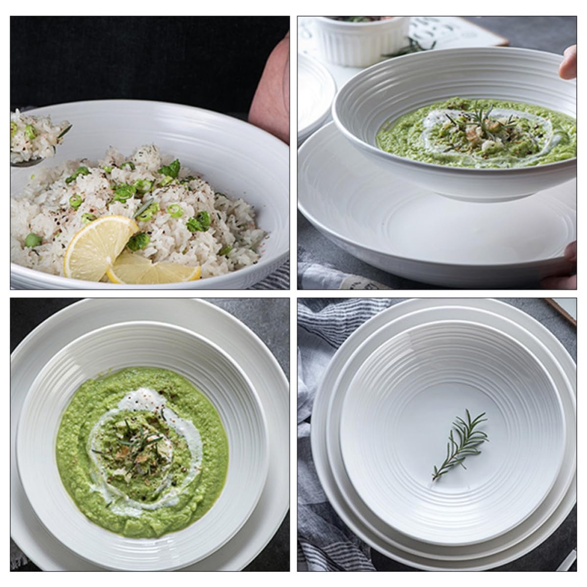 Plato de Cerámica Blanco Redondo para Servir Cena Diseño Sencillo, Multifuncional y Fácil de Limpiar, Adecuado para Ensaladas y Almacenamiento de Alimentos