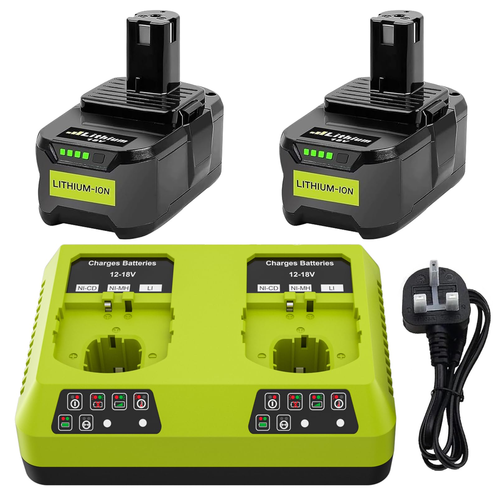2X 5.5Ah 18V Replacement Battery for Ryobi with 6A Dual-Port Charger, P108 lithium-ion Replacement Battery Compatible with Ryobi One+ Battery RB18L40 RB18L25 RB18L15 P102 P103 P104 P105 P106 P107 P108