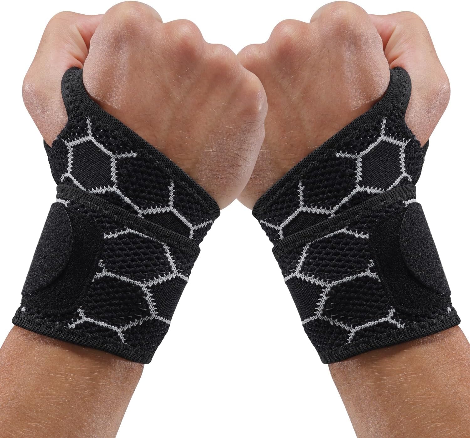 TERRIFI 2 Pack Sport Wrist Wrap, Compression Wrist Support, Hand Brace Carpal Tunnel, Suitable for Women Men-Right & Left hands (Black)