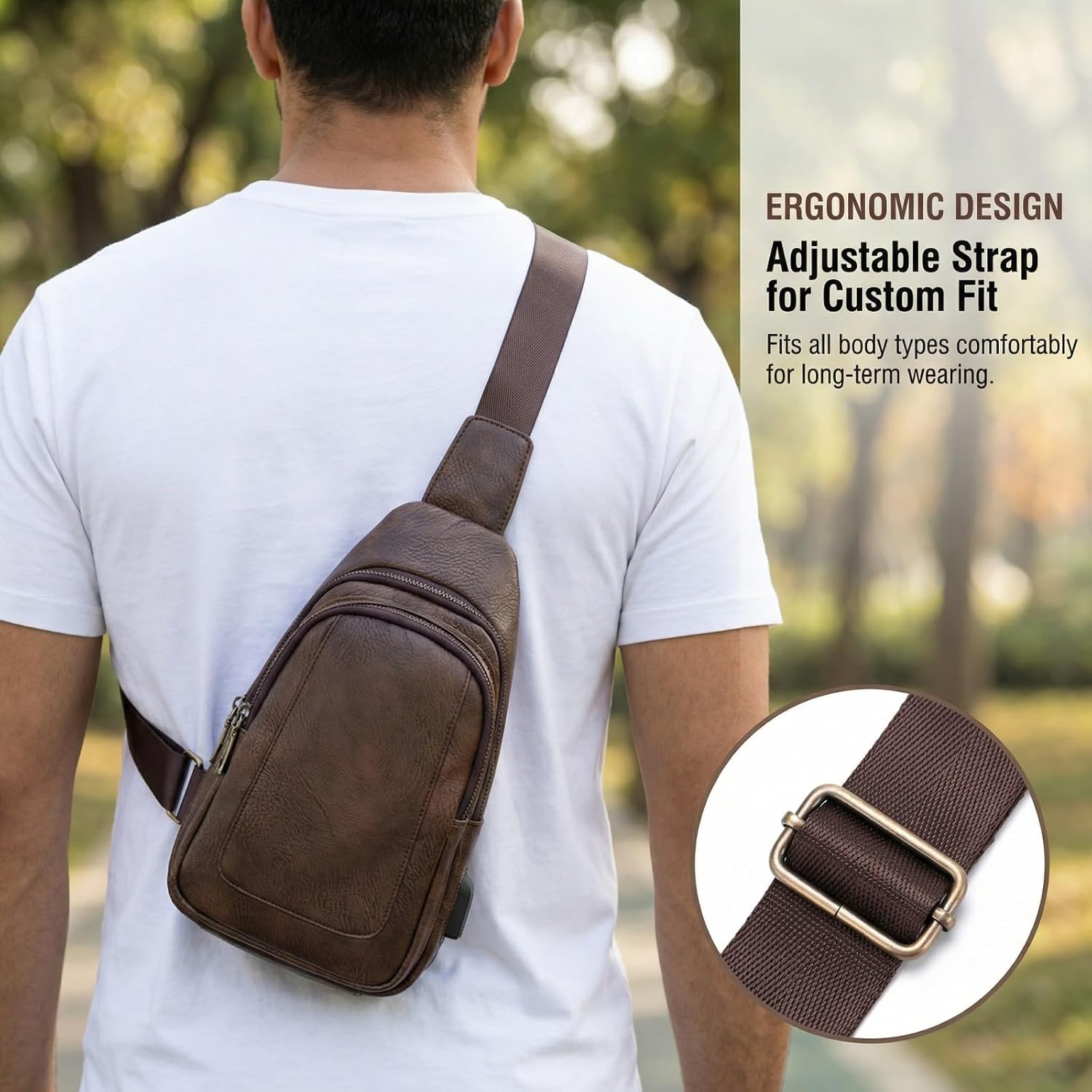 Men's Chest Bag,Sling Crossbody Shoulder Bag,Satchel Pouch Side Crossover Bag,Casual Bag Pack for Travel Daily (Brown)
