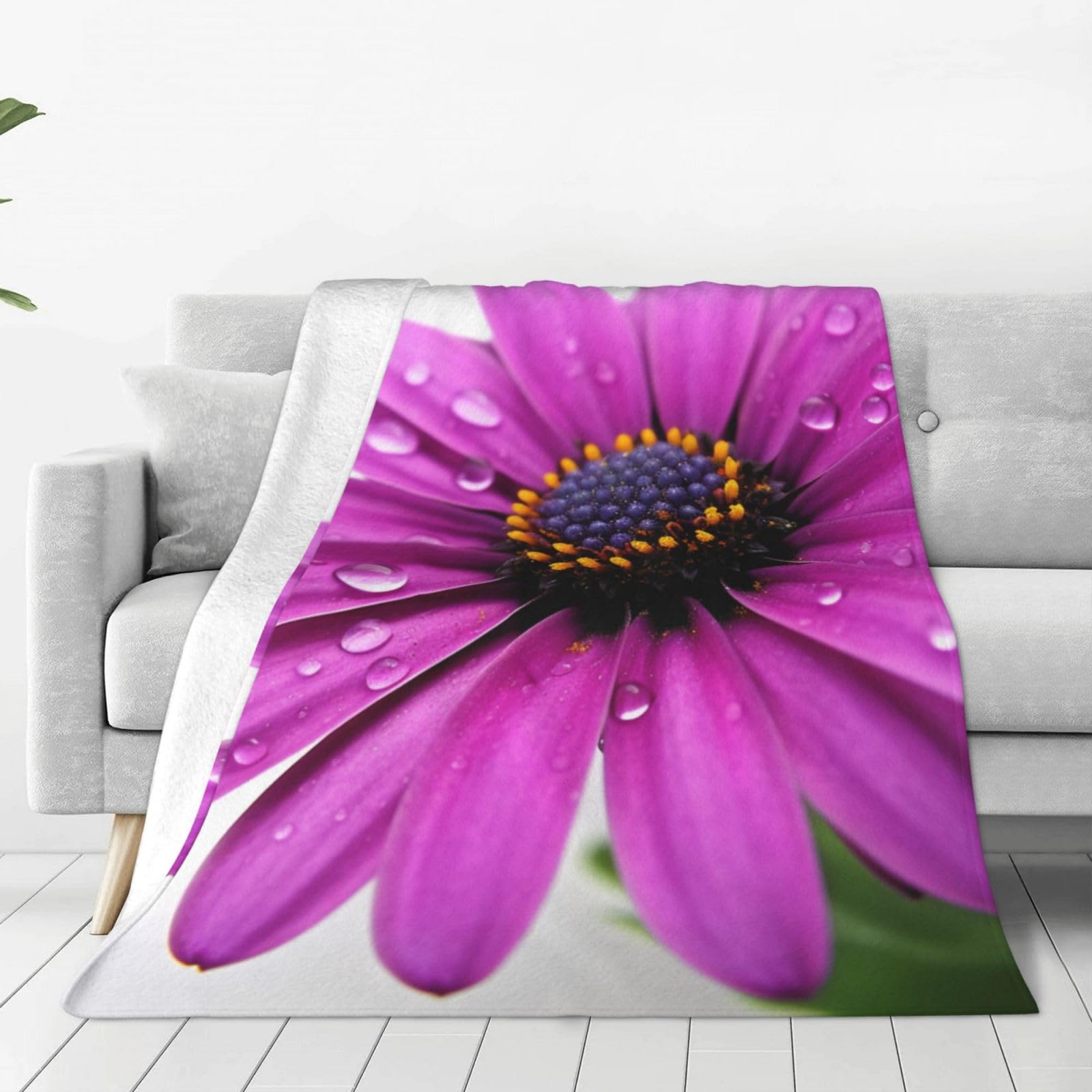 Couverture micro polaire violette drap de lit chaud léger motif fleurs marguerites