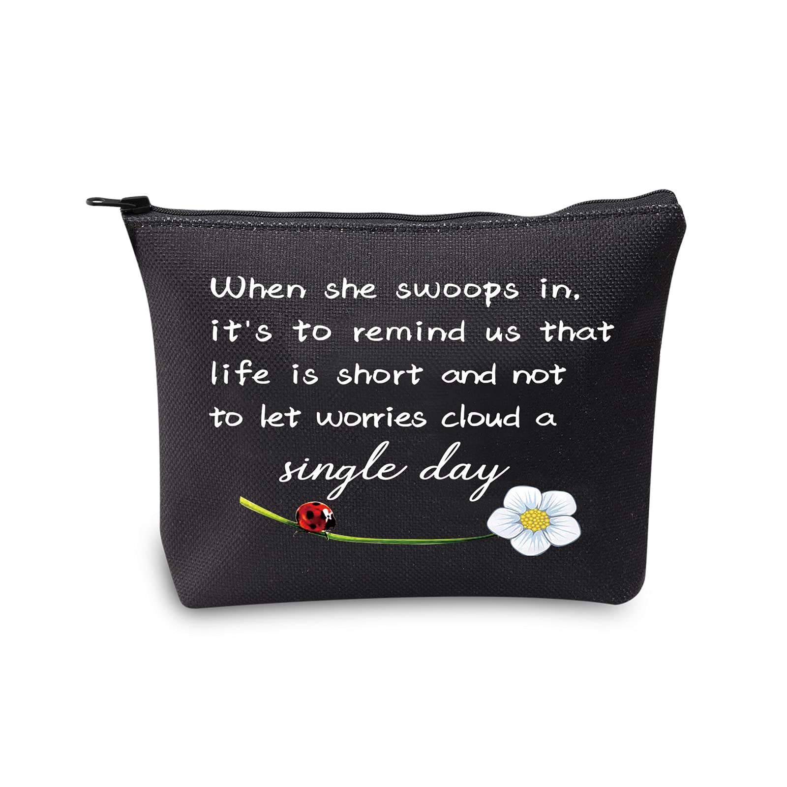 JXGZSO Good Luck Ladybug Makeup Bag With Zipper Gifts For Women When She Swoops In It's To Remind Us Not To Let Worries Cloud A Single Day Cosmetic