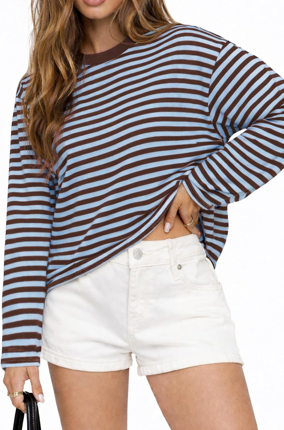 CHYRII Women Oversized Striped Long Sleeve T Shirt Fashion 2026 Crewneck Casual Fall Spring Tops Y2K Clothes