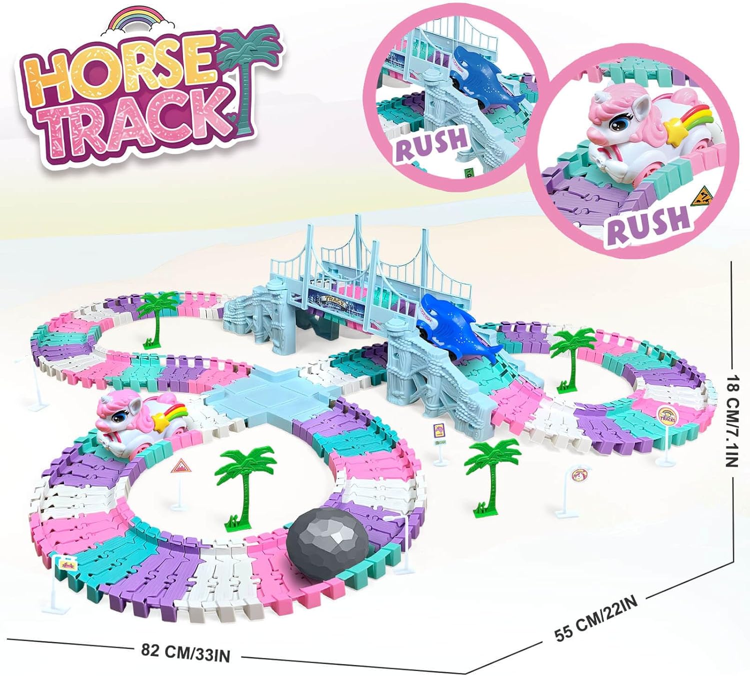 Dolanus Toys for 3-8 Year Old Girls: Unicorn Car Race Magic Tracks for Toddlers, Car Games for Kids Ages 3-5, Gifts for 4 5 6 7 8 Years Old Girls Presents - Flexible RaceTracks with 2 Electric Cars
