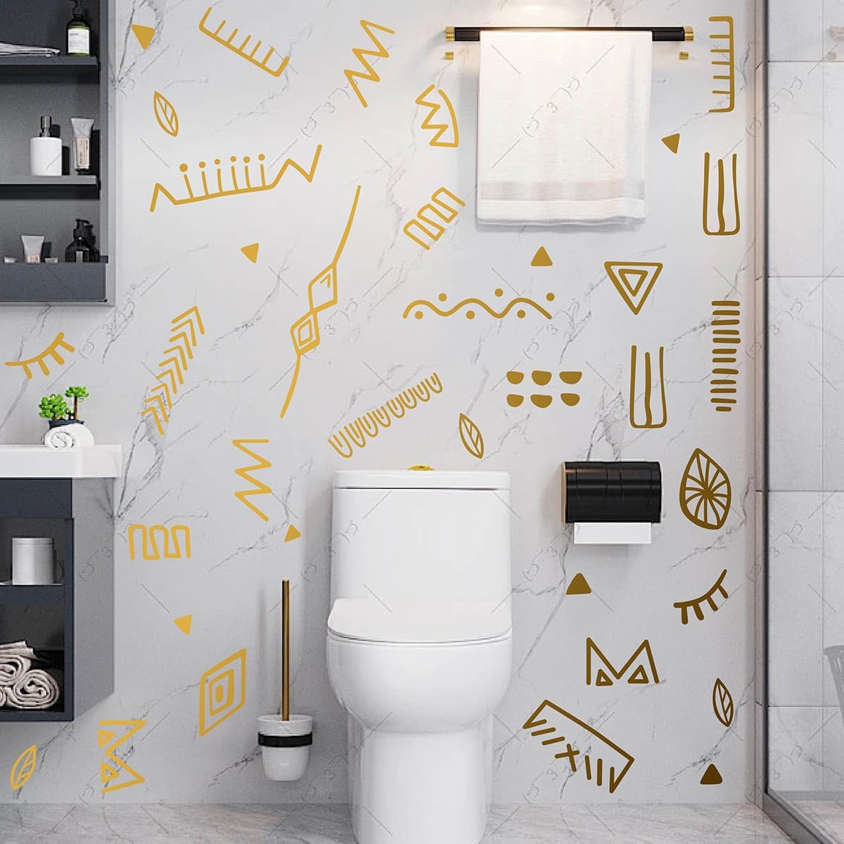 Modern Tribal Wall Decals, Black Large Geometric Pattern, Vinyl, Artistic Boho Style Stickers for Home, Office, Nursery Decoration Wall Sticker Mural WU041 (Gold)