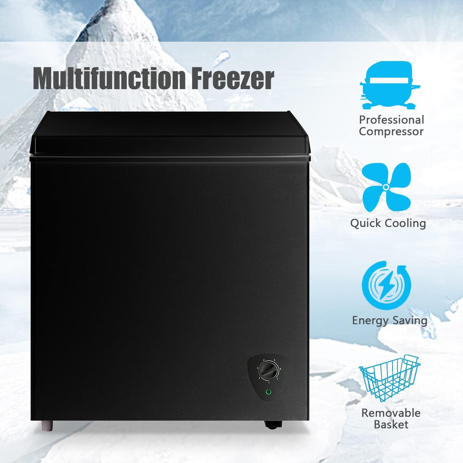 Chest Freezer, 5.0 Cu.Ft, Black, with Sliding Basket, Quick Cooling, Energy Saving, Professional Compressor — view 2