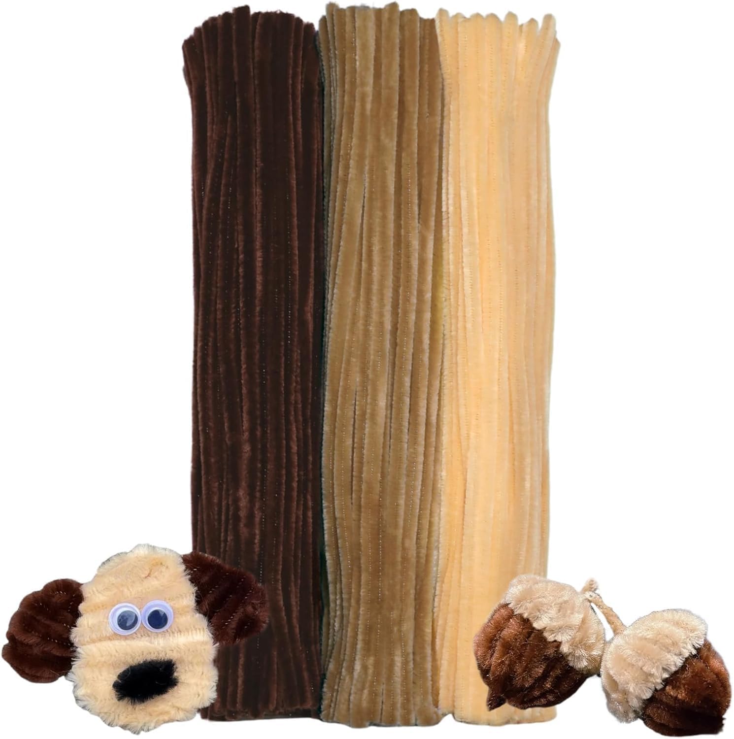 Pipe Cleaners Chenille Stems - Fuzzy Sticks for DIY Flower Making, Arts and Crafts Supplies, School Projects & Home Decor (3shades-brown, Total 150Pcs)-picture-25