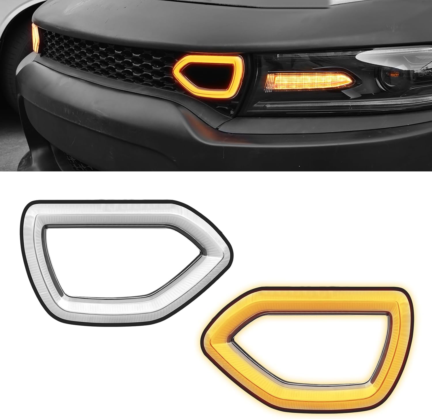 LED Grille Lights for 2015-2019 Dodge Charger SRT/Scat Pack, 2017-2019 Dodge Charger Daytona, SXT & R/T, White DRL & Yellow Turn Signal Light, 2PCS, Driver & Passenger Side
