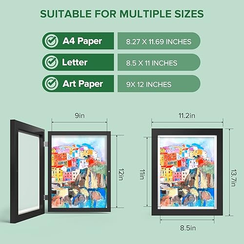 Miniatura 4 de Marco de arte infantil  Marcos de obras de arte para niños, pantalla intercambiable de 8.5 x 11 pulgadas con paspartú o 9 x 12 pulgadas sin