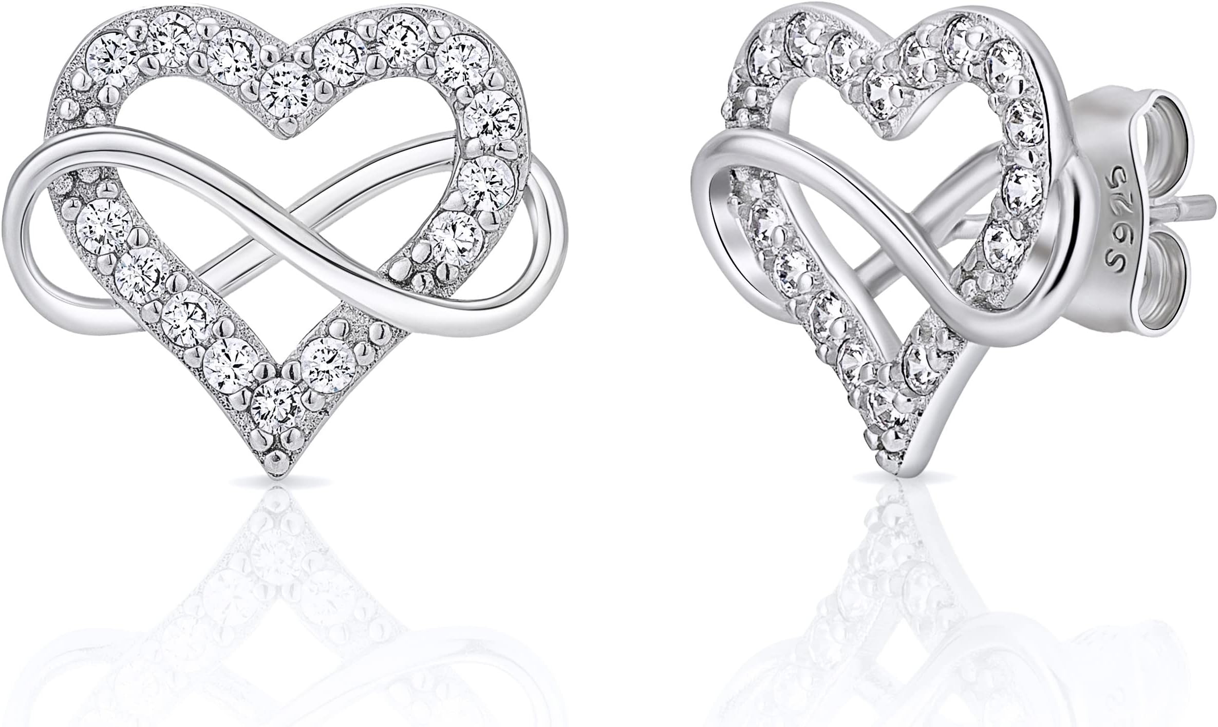 Infinity Heart Cubic Zirconia Earrings Studs, Brilliant Heart Earrings for Women, 925 sterling Silver Stud Earrings for Women, Wonderful Jewelry Gifts for Women, Mom, Wife, Girlfriend