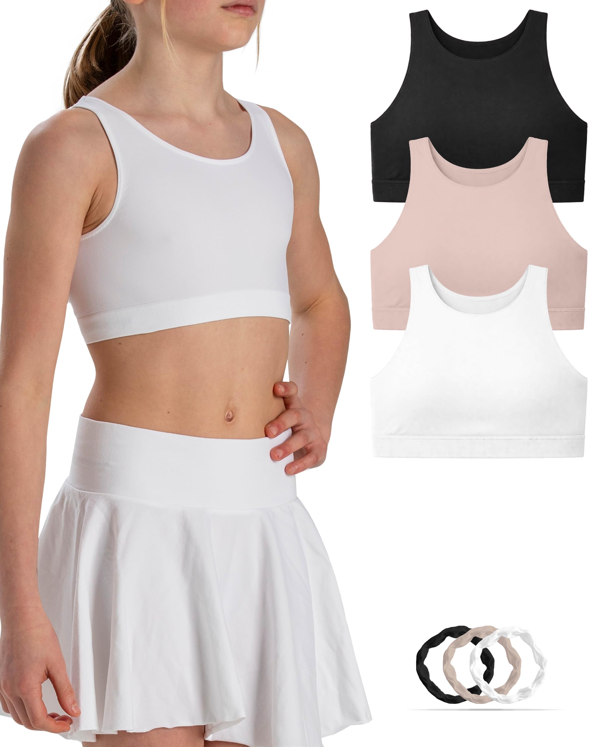 Risalti Top Bambina Americano Microfibra 3 pz - Top Ragazza Senza Cuciture ed Etichette, Top Sportivo Bambina, Reggiseno Ragazza Sportivo, Seamless, Bracciali in Omaggio - Made in Italy