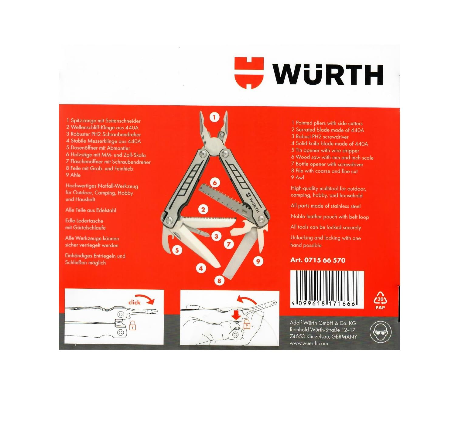 Würth Multitool - Juego de herramientas multifunción con funda de piel (2 piezas)