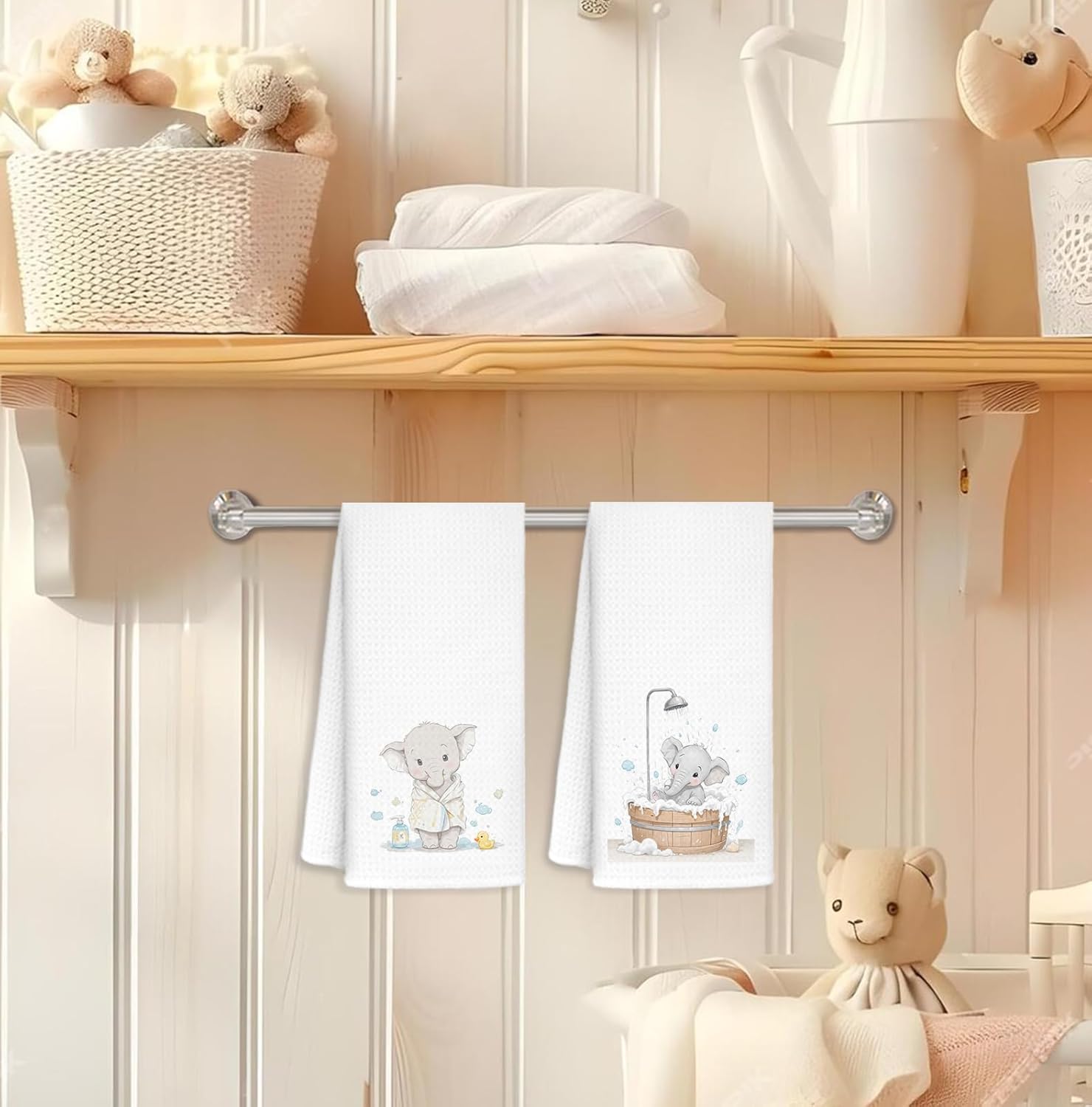 Bathing Elephant Hand Towels for Bathroom Set of 2, Cute Animal Towels for Bathroom Washroom Restroom Kitchen, Kids Hand Towels, Elephant Gifts for Kids, 16x24 Inch - Image 3