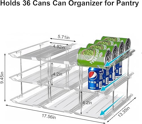 Miniatura 7 de cjc Organizador de latas transparente para despensa, con ruedas automáticas y combinación gratuita, capacidad para 36 latas, organizador de latas