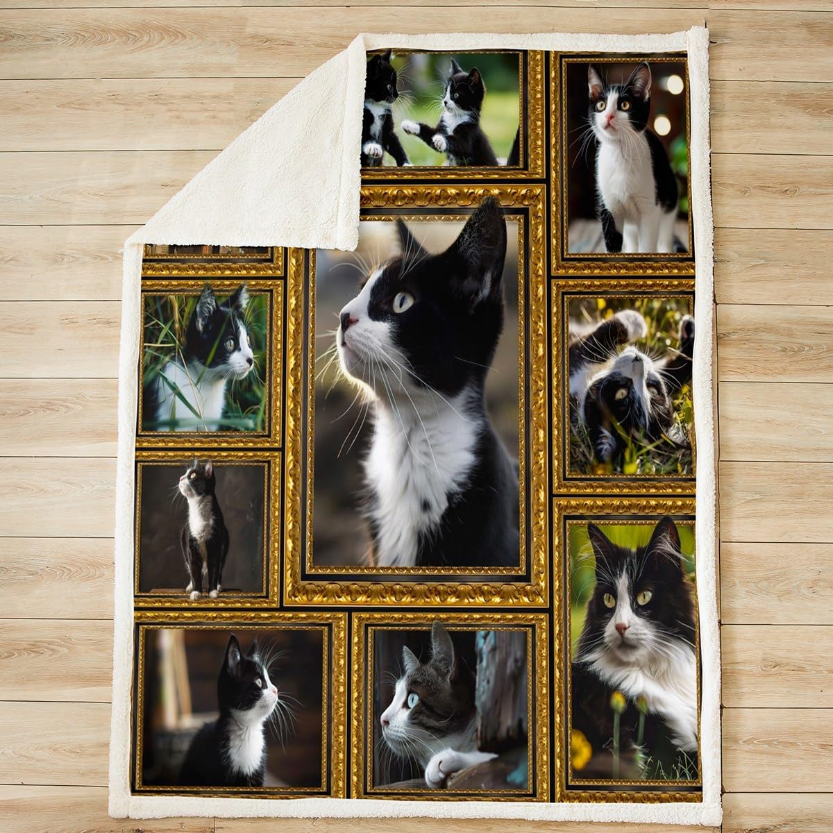 Feelyou Holstein Cat Fleece Throw Blanket for Bed Sofa Couch Cute Cat Plush Blanket Queen 90"x90" Kawaii Kitten Sherpa Blanket