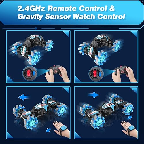 Miniatura 3 de Coche RC con música y luz colorida, 4WD Gesture RC Stunt Car, 2.4Ghz controlado a mano, transformación remota todoterreno, juguete eléctrico de