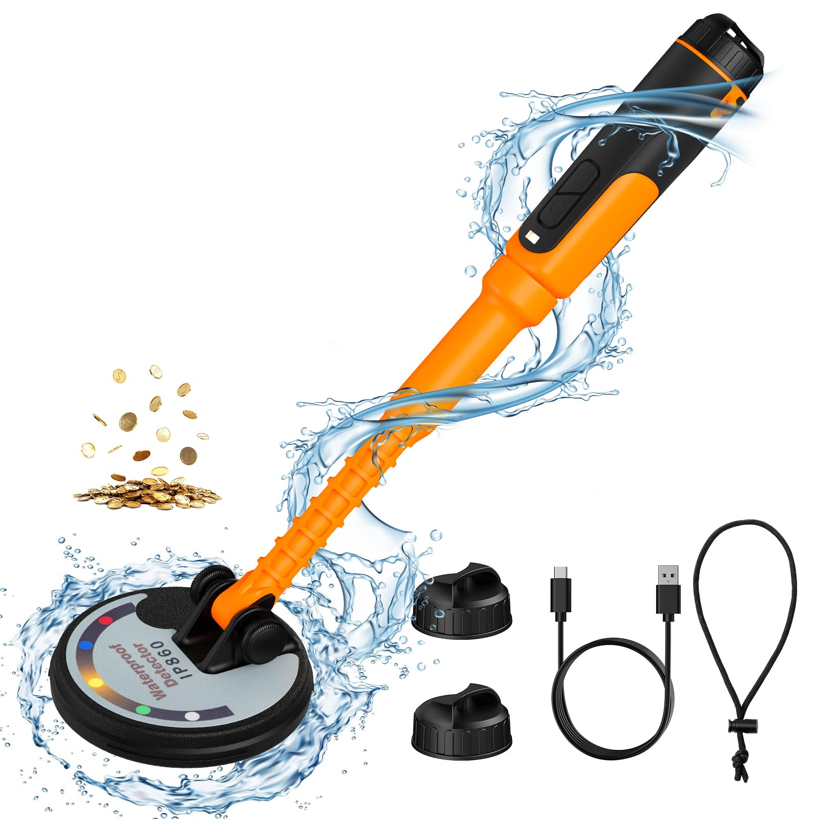 Uadme Metaaldetector, draagbare IP68-handheld, volledig waterdichte metaaldetector, pin-pointer, onderwaterschatzoeker, 360 graden rondomdetectie, heldere led-zaklamp