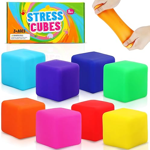 Paquete de 8 cubos para el estrés, juguete elástico para aliviar la ansiedad y el estrés, juguetes de bola de estrés en el aula, cubo para adultos,