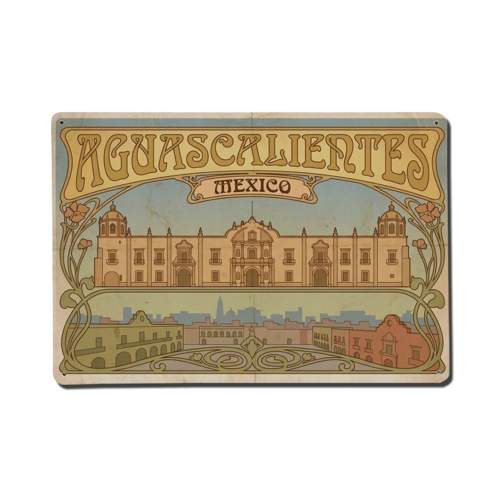 Cxhjca 8X12inch(20X30cm) Travel Vintage Mexico Aguascalientes Metal Tin Sign