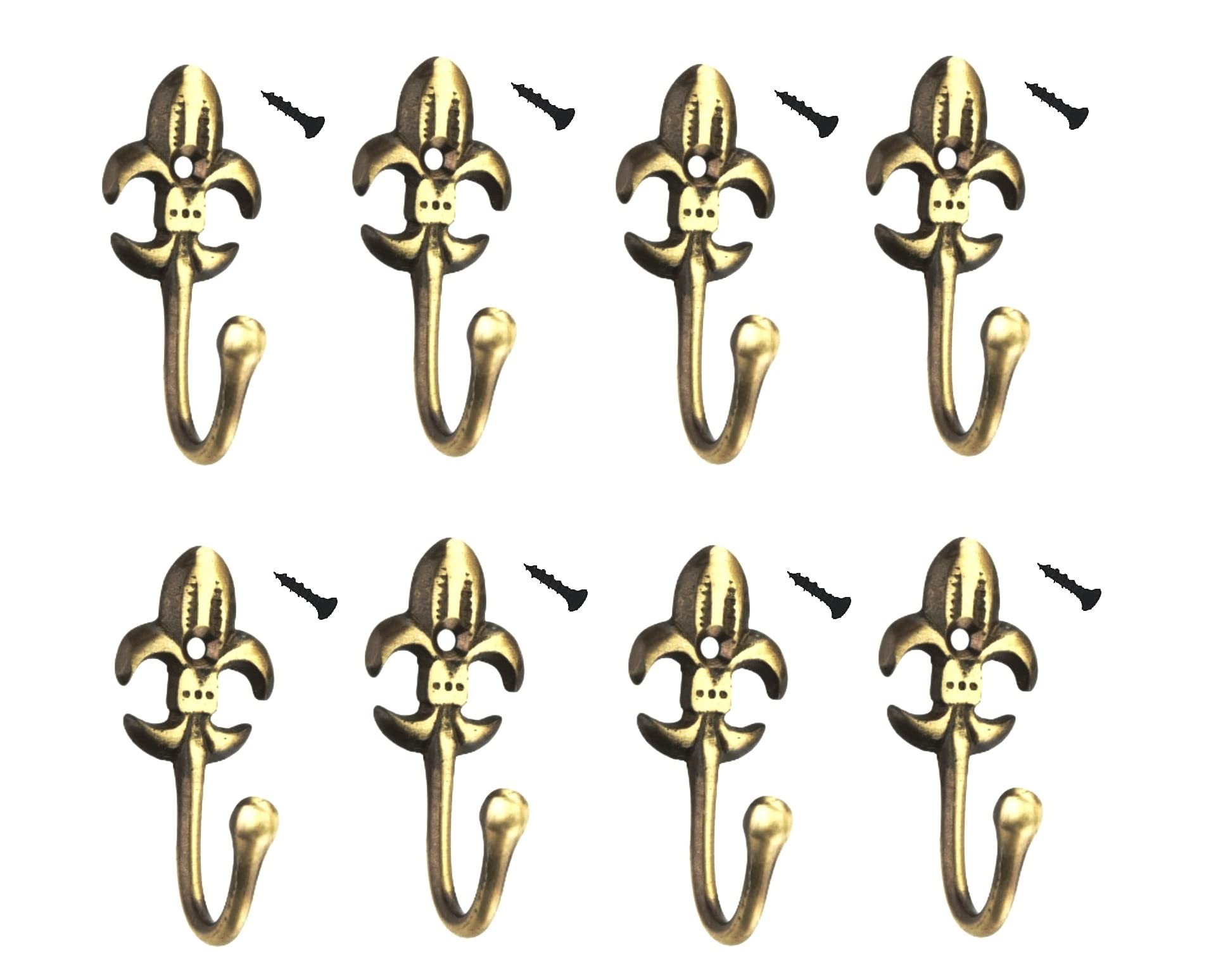 MHS Brass Made Multipurpose Decorative Wall or Door Hooks HangerMounted with Screws (Flower Antique Brass, Pack of 8)-image-43