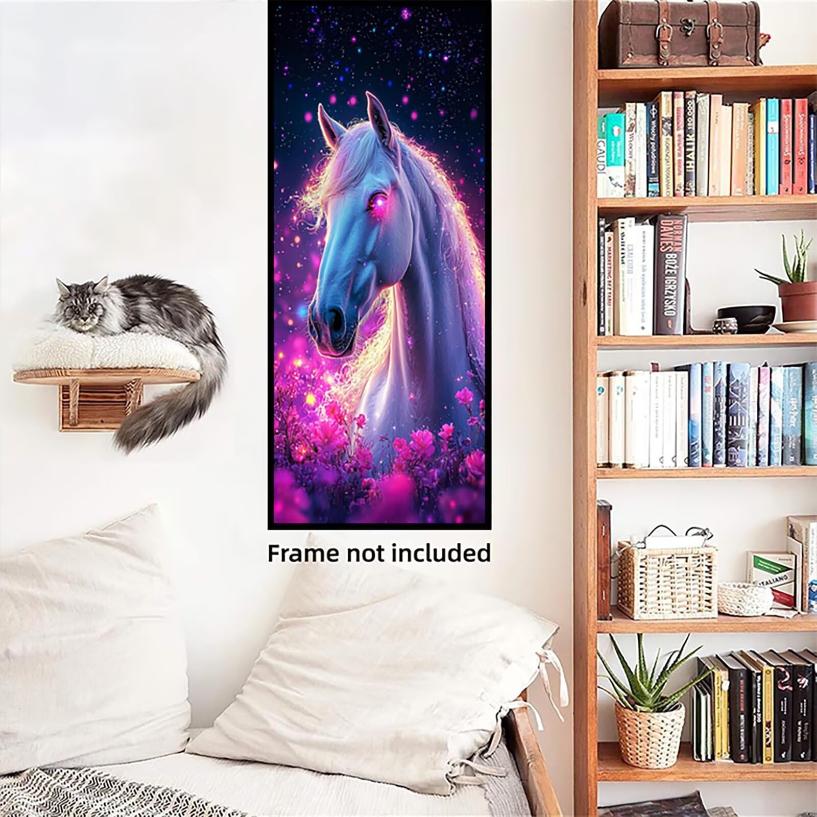 Malen Nach Zahlen 50x150cm Leinwand Sternenhimmel Malen Nach Zahlen Erwachsene mit Ohne Rahmen, DIY Kreativ Set für Erwachsene mit Pinseln und Acrylfarbe, Zimmer Deko Pferd Landschaft Geschenk, P0M278