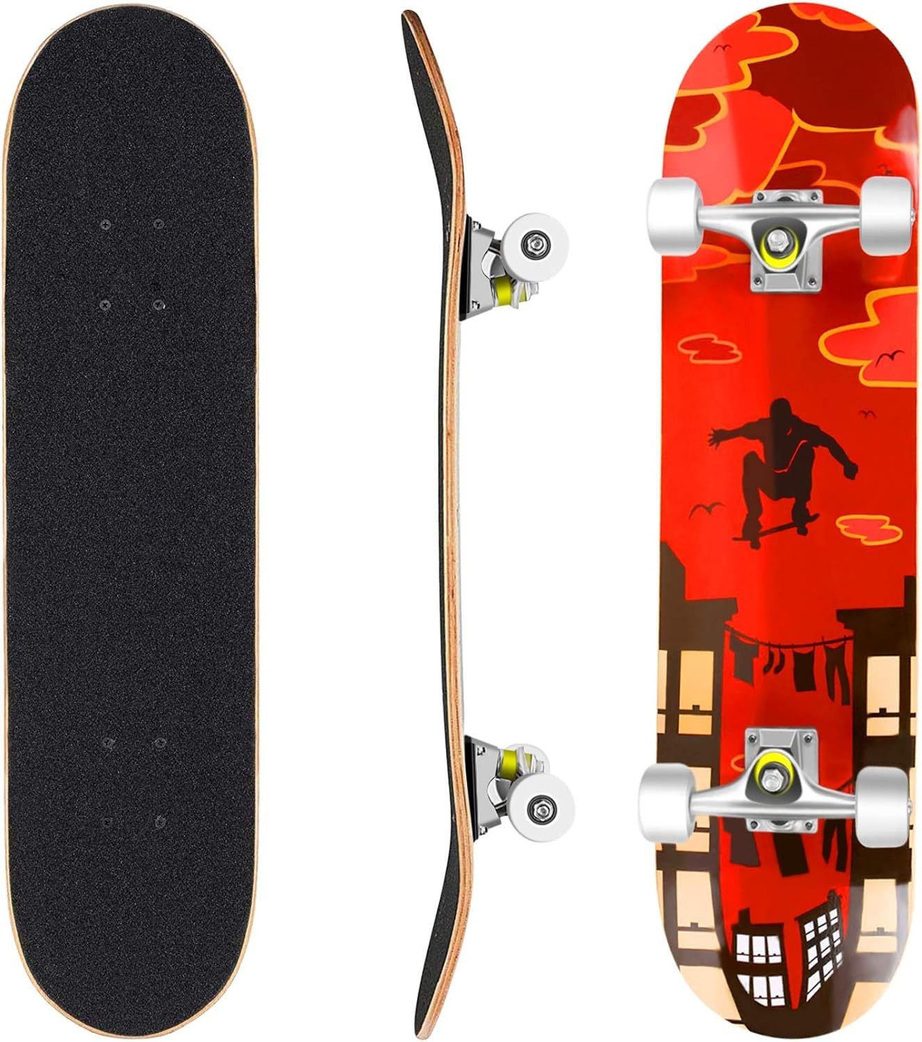 Skateboard für Anfänger & Profis - 7-lagiges Ahornholz, 85A PU-Räder, ABEC-7 Kugellager, bis 100kg belastbar - Langlebig & Robust, Ideal für Tricks und Alltagsfahrten