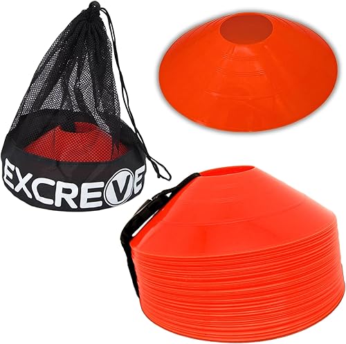 Agility Soccer Cones with Carry Bag for Sports Training - Set of 24 & 50 Orange Soccer Cones for Training Football, Basketball, Fitness - Outdoor &