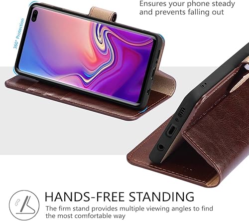 Miniatura 9 de Belemay Funda tipo cartera para Samsung Galaxy S10, piel de vaca auténtica, funda tipo libro con tapa, ranuras para tarjetero, bolsillos para