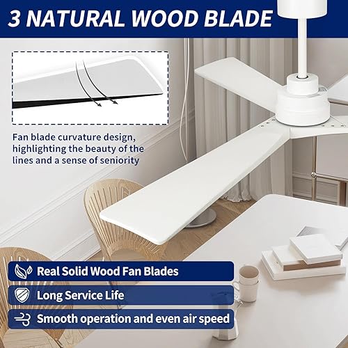 Miniatura 5 de Ventilador de techo de 60 pulgadas sin luz con control remoto, modernos ventiladores de techo de madera para patios, dormitorios y granjas,