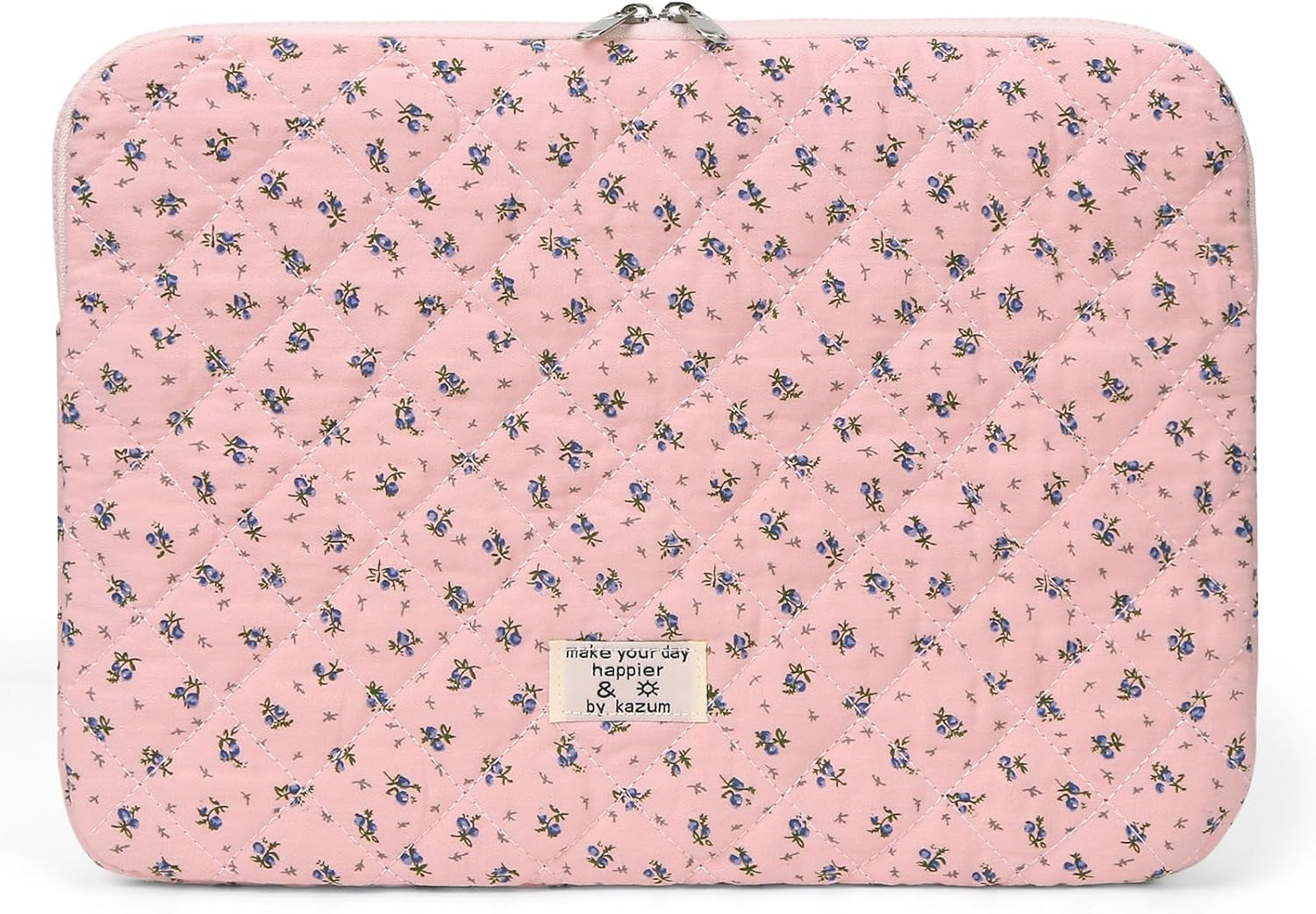 Puffy Laptop Sleeve Case Cute Computer Bag Flower Printed Quilted Laptop Carrying Cases Floral Pattern Protective Cover