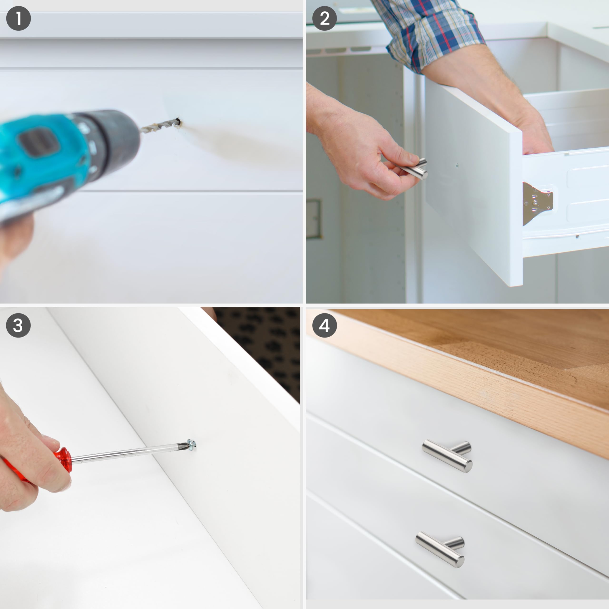 BELLE VOUS Pack de 20 Tiradores Cocina Gabinetes Pomos Barra T Níquel Cepillado – 50mm Pomos Acero Inoxidable Plateado - Tiradores Armarios Dormitorio, Cajones, Puertas, Muebles, Baños, Muebles