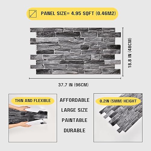 Miniatura 2 de Paneles de pared 3D de espuma para despegar y pegar, piedra sintética y ladrillo, 10 piezas de 52.5 pies cuadrados, perfectos para oficinas,